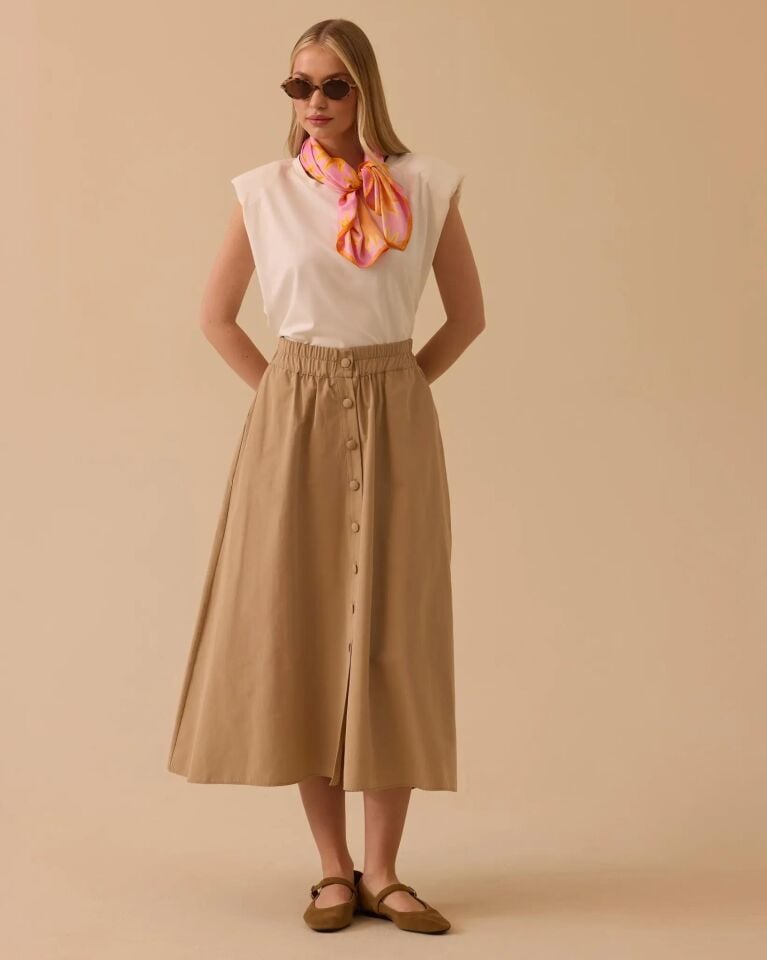 10007 ELASTİK BEL DÜĞMELİ CEPLİ  ETEK #26#