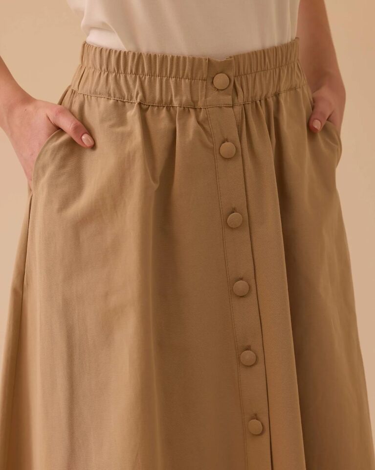 10007 ELASTİK BEL DÜĞMELİ CEPLİ  ETEK #26#