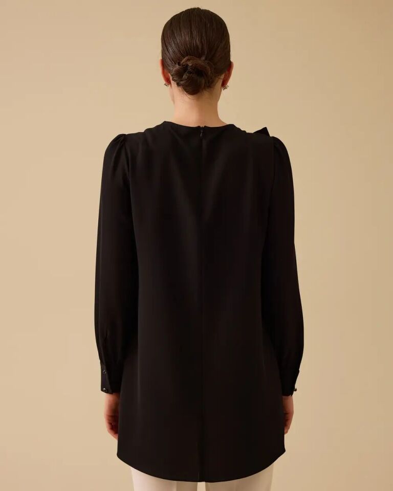 1036 YAKASI FİYONKLU GÖĞSÜ KATKAT DETAYLI SIRTI FERMUARLI ŞIK GÖMLEK 10002511211036 #06-25#