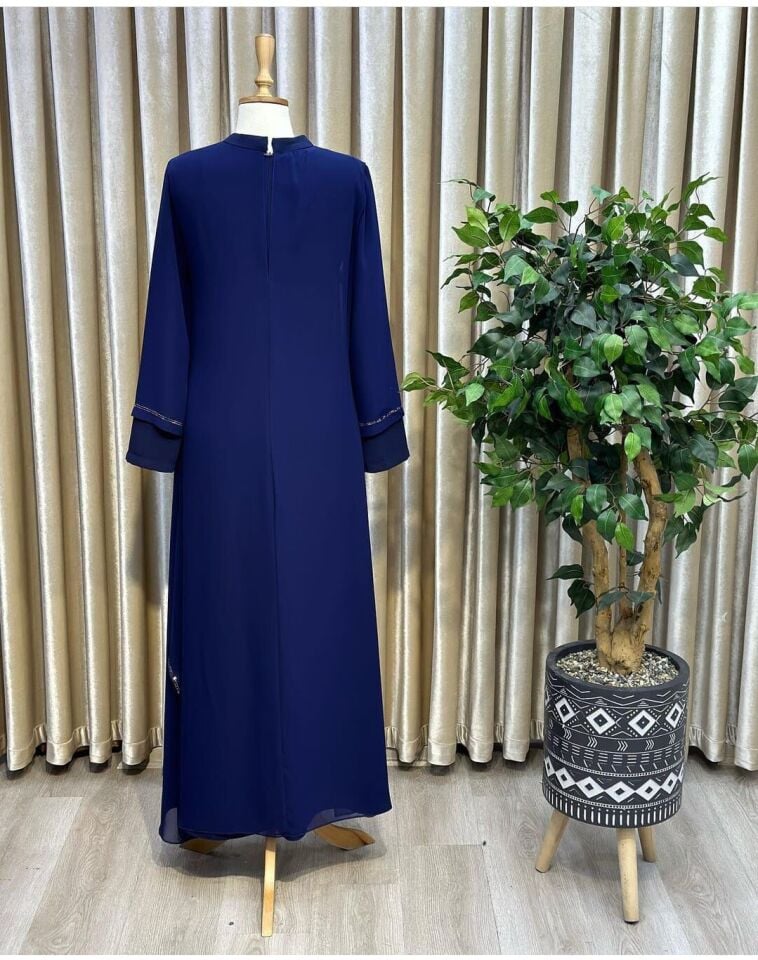 2122 ÖNÜ ŞERİT TAŞ DETYALI DIŞI BOYDAN TÜLLÜ KOL TAŞ DETAYLI ABİYE ELBİSE QYS ABİLYE ELBİSE 2122 #23-083