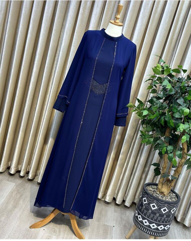 2122 ÖNÜ ŞERİT TAŞ DETYALI DIŞI BOYDAN TÜLLÜ KOL TAŞ DETAYLI ABİYE ELBİSE QYS ABİLYE ELBİSE 2122 #23-083