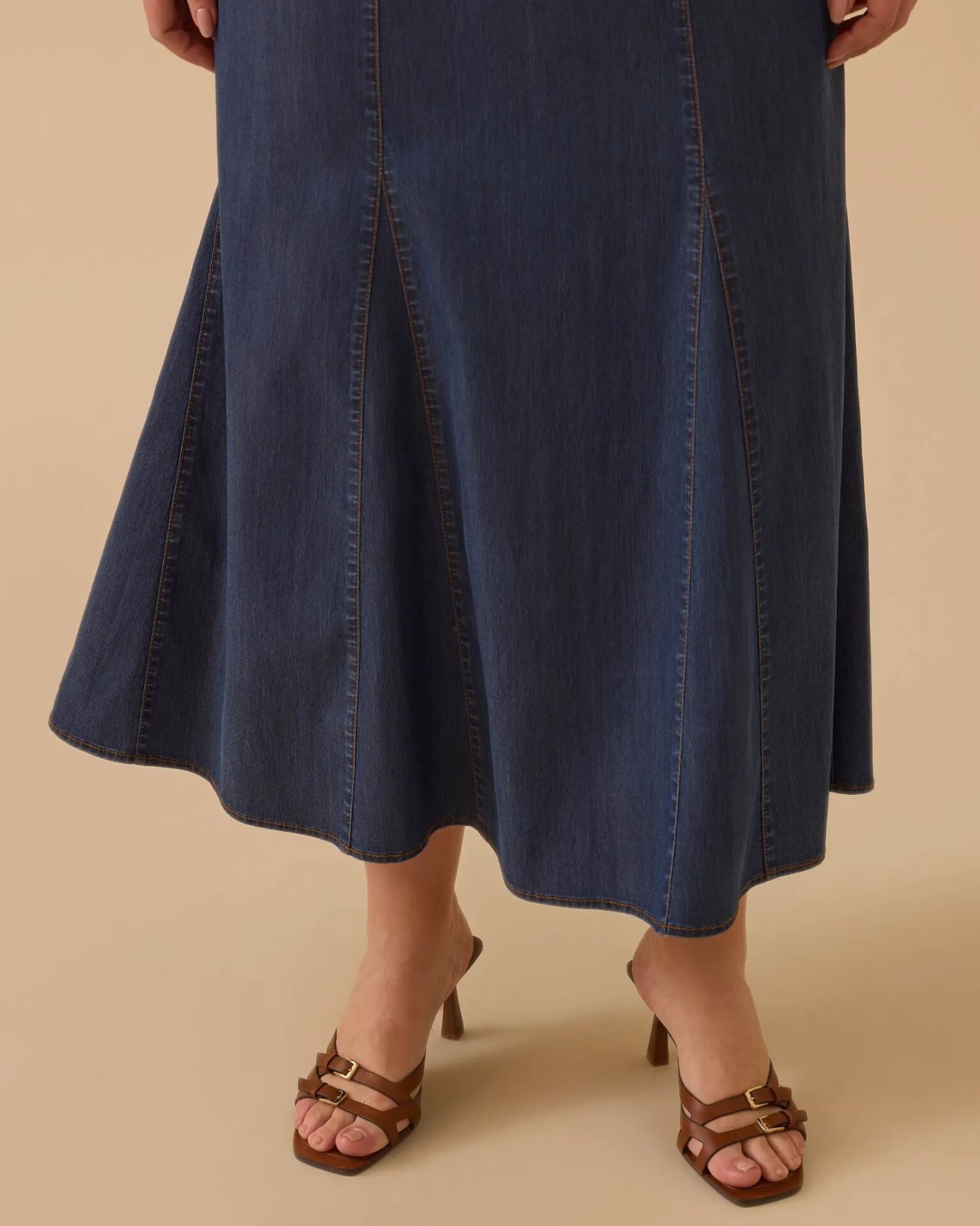 4005 BÜYÜK BEDEN YARI ELASTİK BEL JEAN ETEK #26#