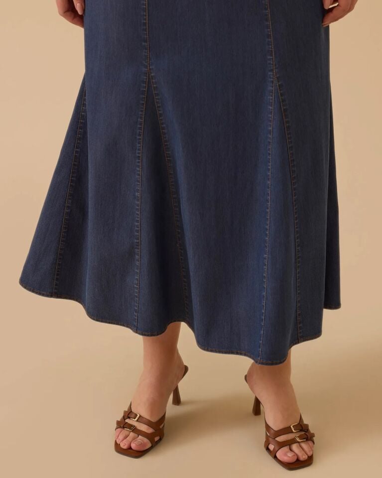 4005 BÜYÜK BEDEN YARI ELASTİK BEL JEAN ETEK #26#