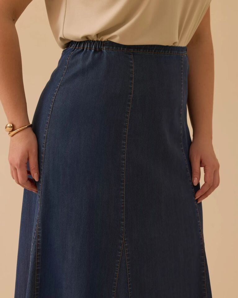 4005 BÜYÜK BEDEN YARI ELASTİK BEL JEAN ETEK #26#