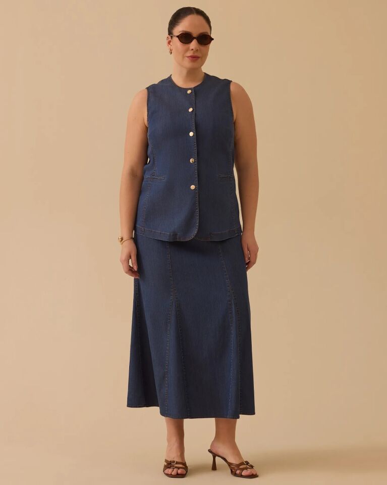 4005 BÜYÜK BEDEN YARI ELASTİK BEL JEAN ETEK #26#