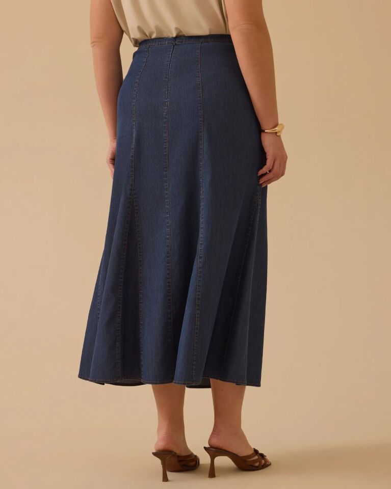 4005 BÜYÜK BEDEN YARI ELASTİK BEL JEAN ETEK #26#