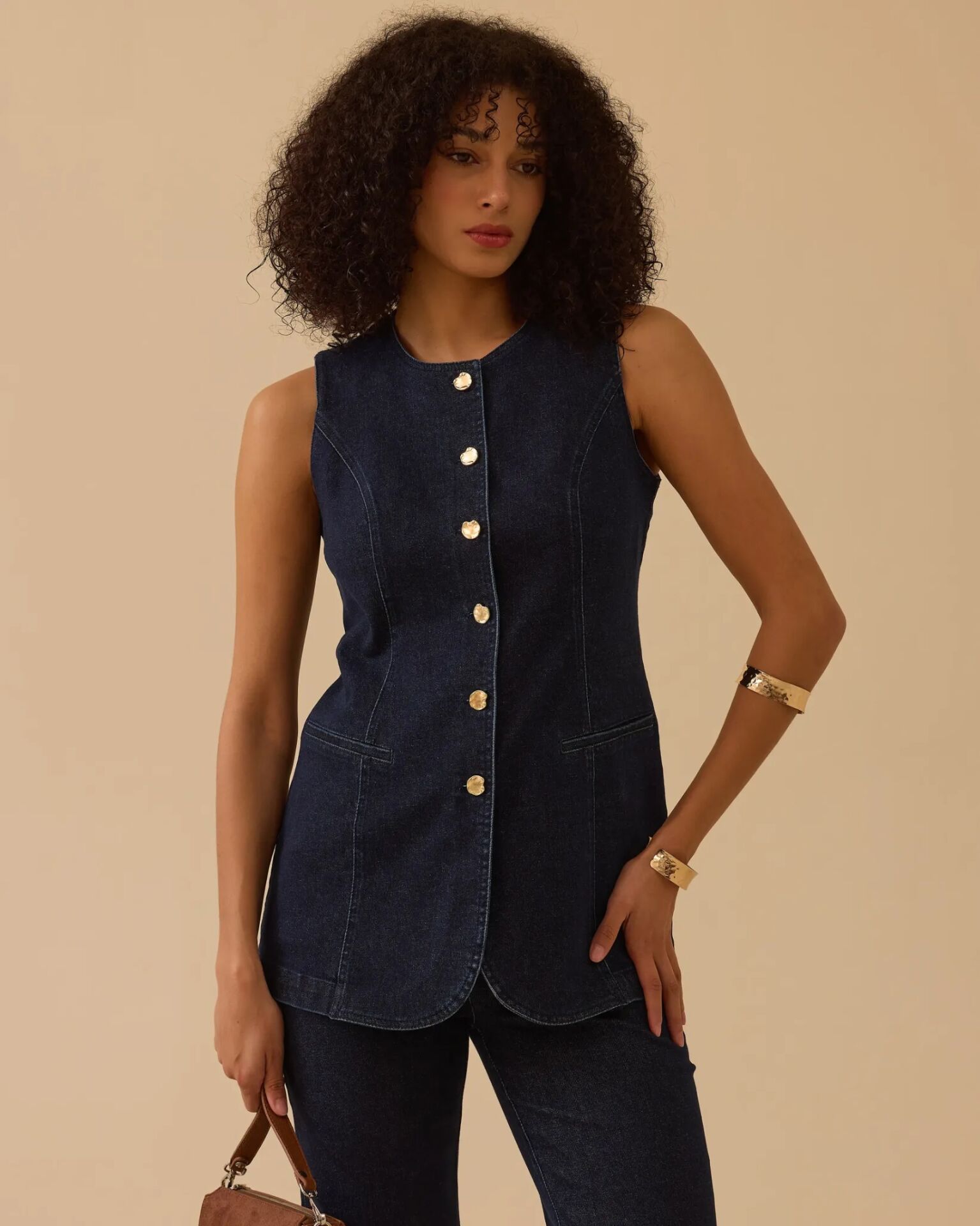 10003 YUVARLAK YAKA DÜĞMELİ JEAN YELEK #26#