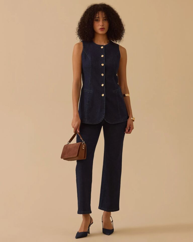 10003 YUVARLAK YAKA DÜĞMELİ JEAN YELEK #26#