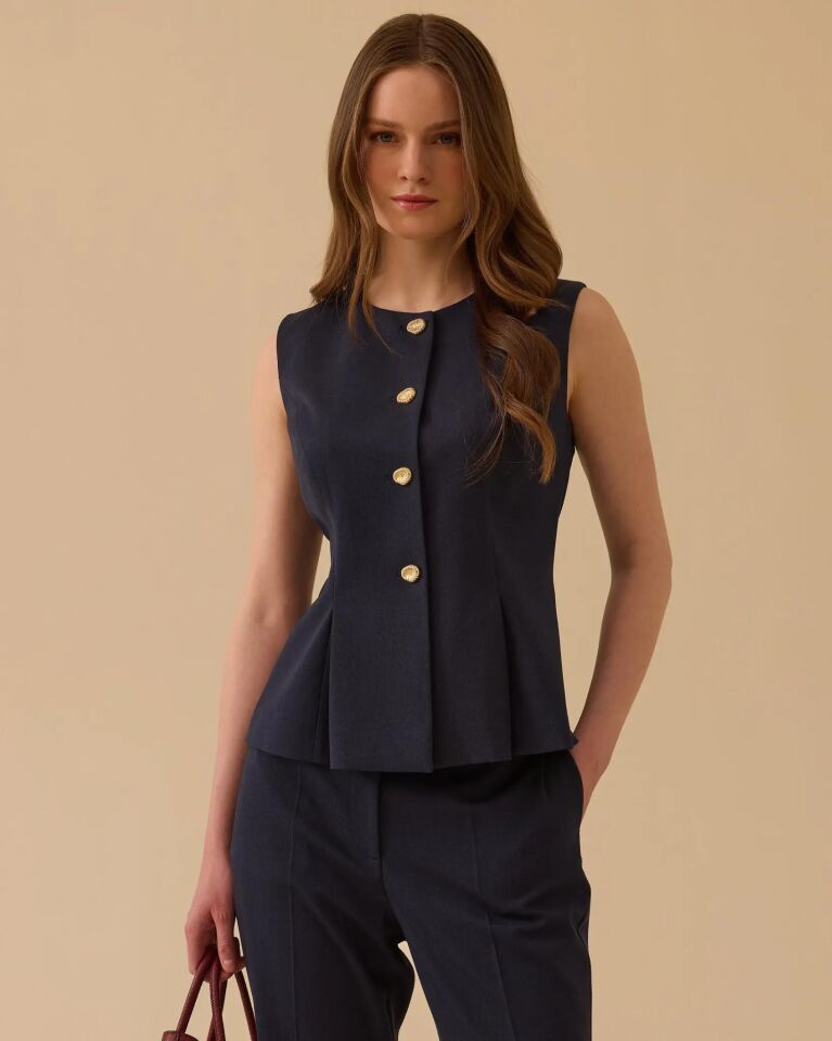 10001 PİLE DETAYLI DÜĞMELİ YELEK #26#