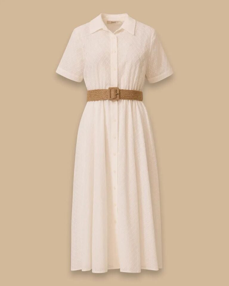 10026 ÖNDEN DÜĞMELİ BELİ LASTİKLİ GÜPÜRLÜ YARIM KOL ELBİSE 10002511310026 #06-25#