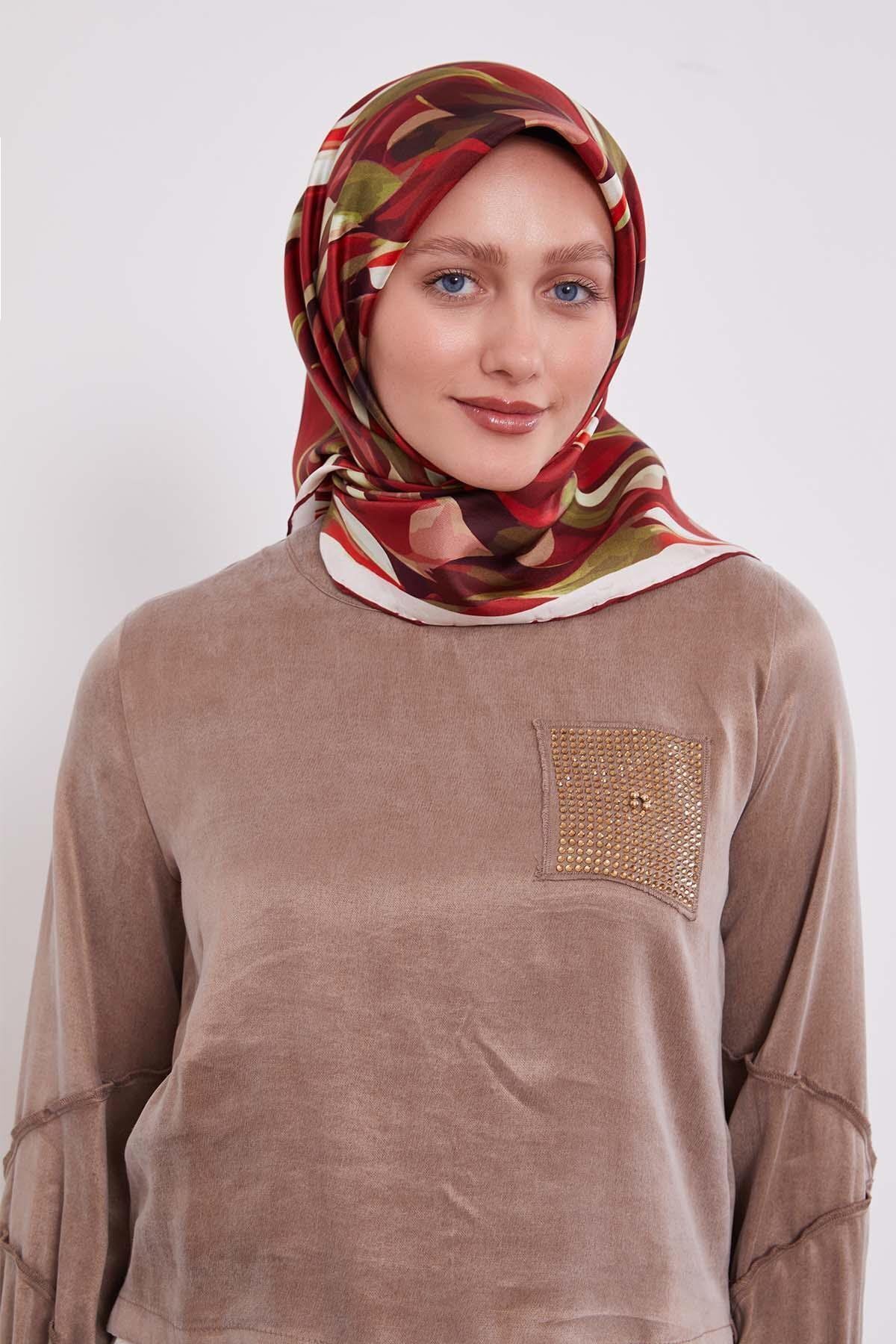 I-1099 LEVİDOR TWİLL İPEK EŞARP #07-25# STD - KİREMİT