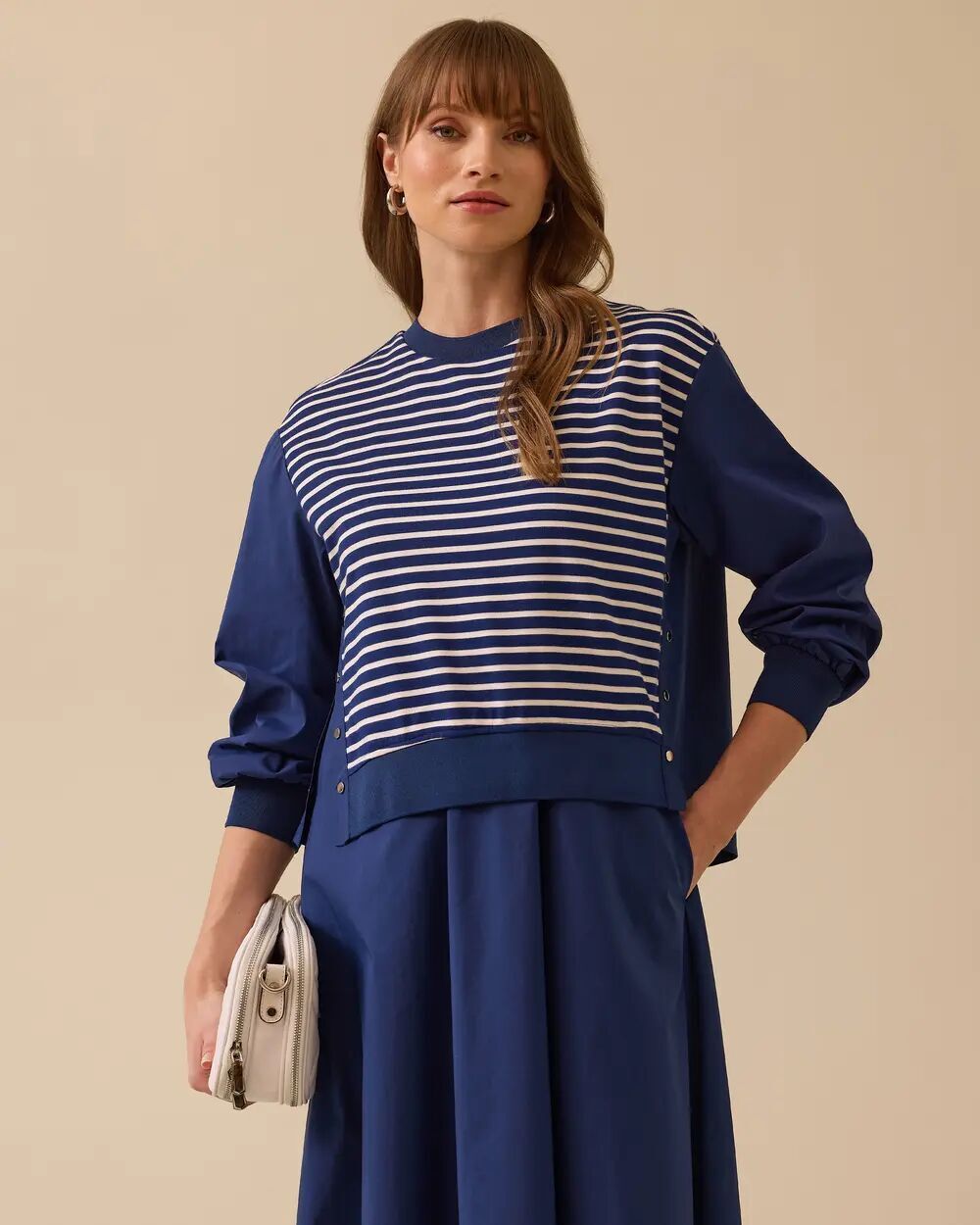 1013 ÇİZGİLİ ARKASI PİLELİ BLUZ ELBİSE 10002511311013 #06-25#