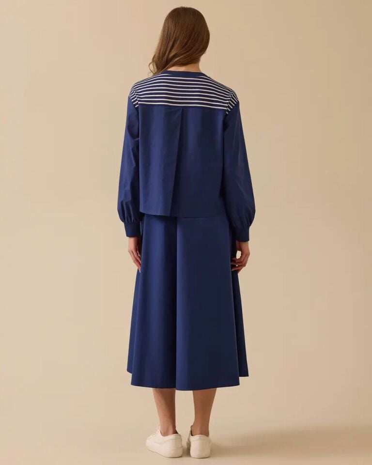 1013 ÇİZGİLİ ARKASI PİLELİ BLUZ ELBİSE 10002511311013 #06-25#