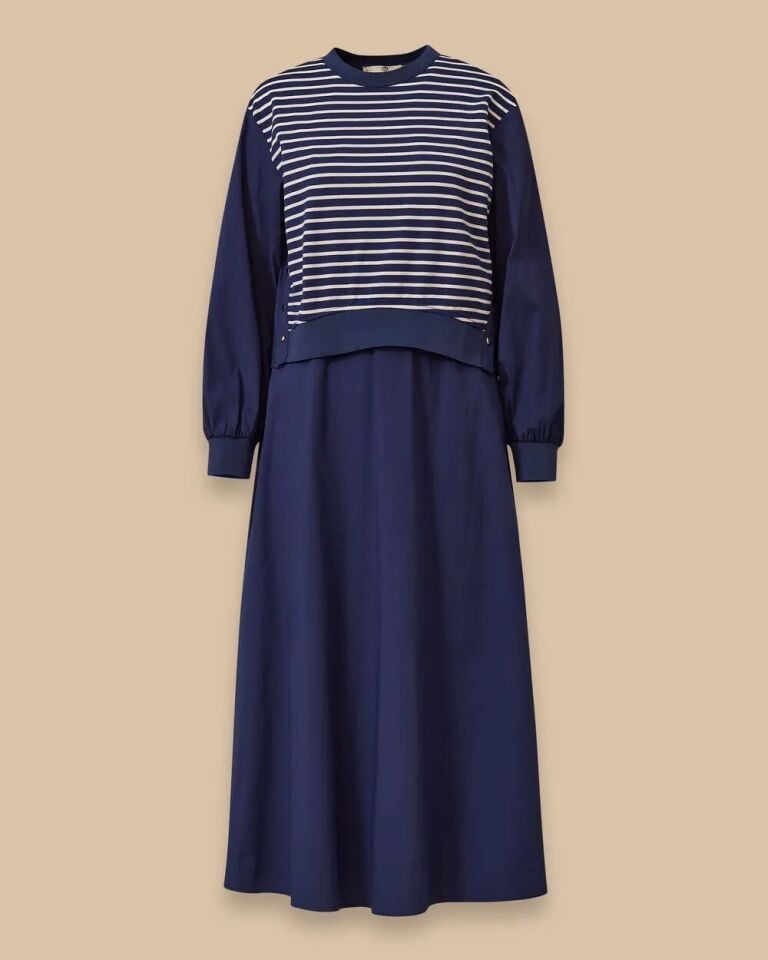 1013 ÇİZGİLİ ARKASI PİLELİ BLUZ ELBİSE 10002511311013 #06-25#