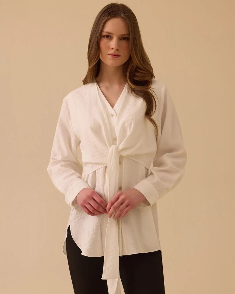 10003 V YAKA BAĞLAMA DETAYLI GÖMLEK #26#