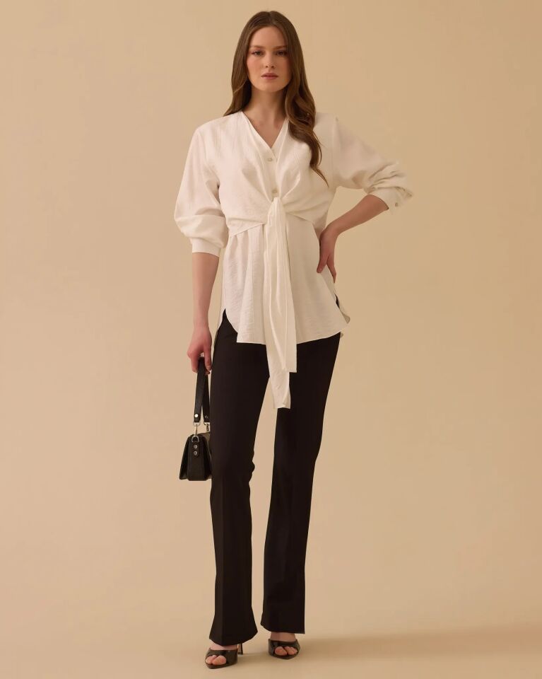 10003 V YAKA BAĞLAMA DETAYLI GÖMLEK #26#