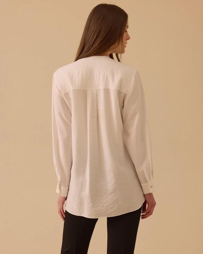 10003 V YAKA BAĞLAMA DETAYLI GÖMLEK #26#