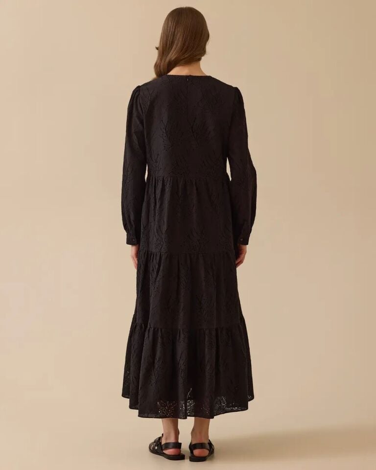 1027 GÜPÜRLÜ SIFIR YAKA İÇİ ASTARLI KETEN ELBİSE 10002511311027 #06-25#