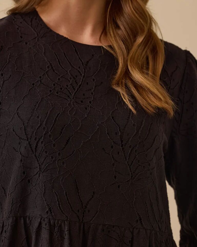 1027 GÜPÜRLÜ SIFIR YAKA İÇİ ASTARLI KETEN ELBİSE 10002511311027 #06-25#