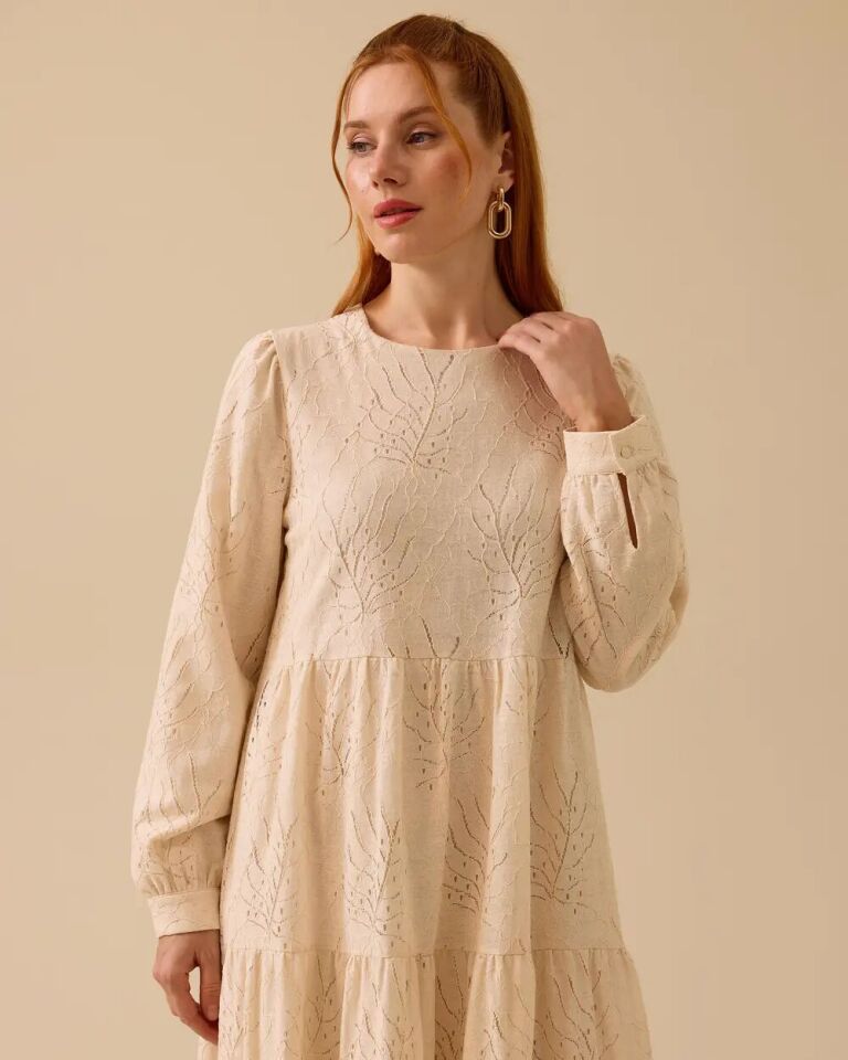 1027 GÜPÜRLÜ SIFIR YAKA İÇİ ASTARLI KETEN ELBİSE 10002511311027 #06-25#