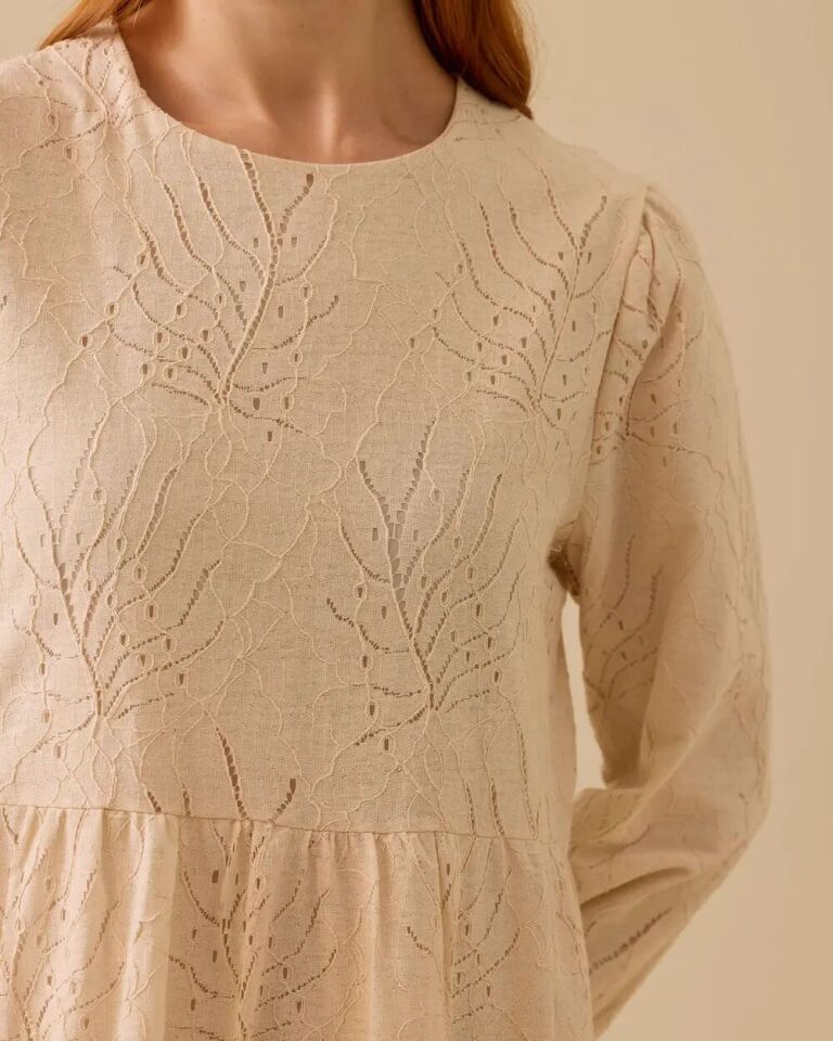 1027 GÜPÜRLÜ SIFIR YAKA İÇİ ASTARLI KETEN ELBİSE 10002511311027 #06-25#