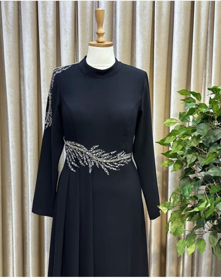 2106 SAĞ OMZU VE BELİ TAŞ DETAYLI ABİYE ELBSE QYS ABİYE ELBİSE 2106 $23-08$