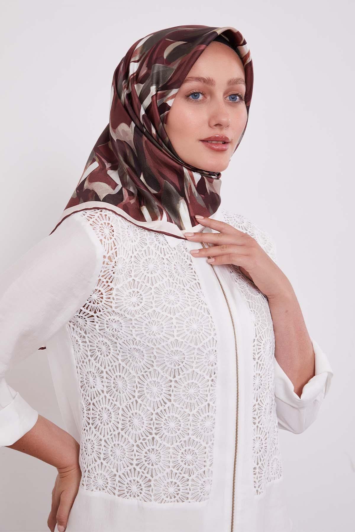 I-1099 LEVİDOR TWİLL İPEK EŞARP #07-25# STD - Kahverengi