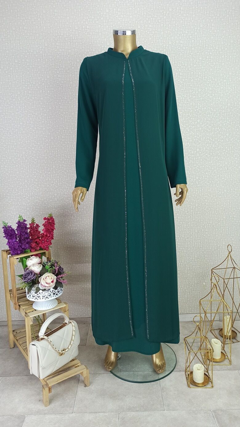 2137 İÇİ DÜZ DIŞI TAŞ İŞLEMELİ ABİYE ELBİSE QYS ABİYE ELBİSE 2137 #23-08#