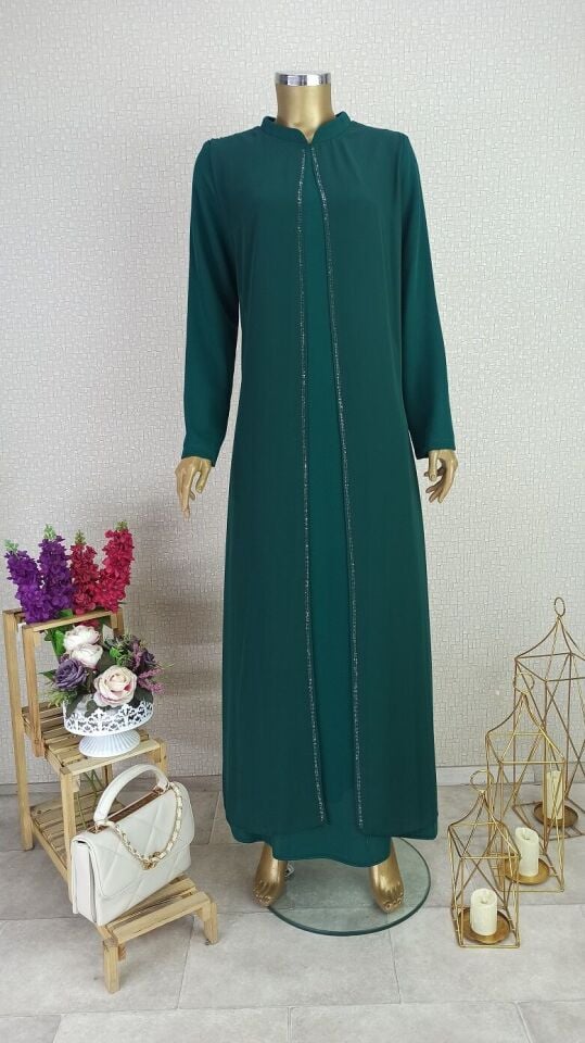 2137 İÇİ DÜZ DIŞI TAŞ İŞLEMELİ ABİYE ELBİSE QYS ABİYE ELBİSE 2137 #23-08#