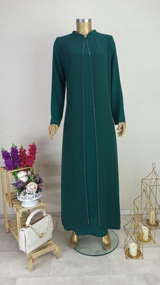 2137 İÇİ DÜZ DIŞI TAŞ İŞLEMELİ ABİYE ELBİSE QYS ABİYE ELBİSE 2137 #23-08#