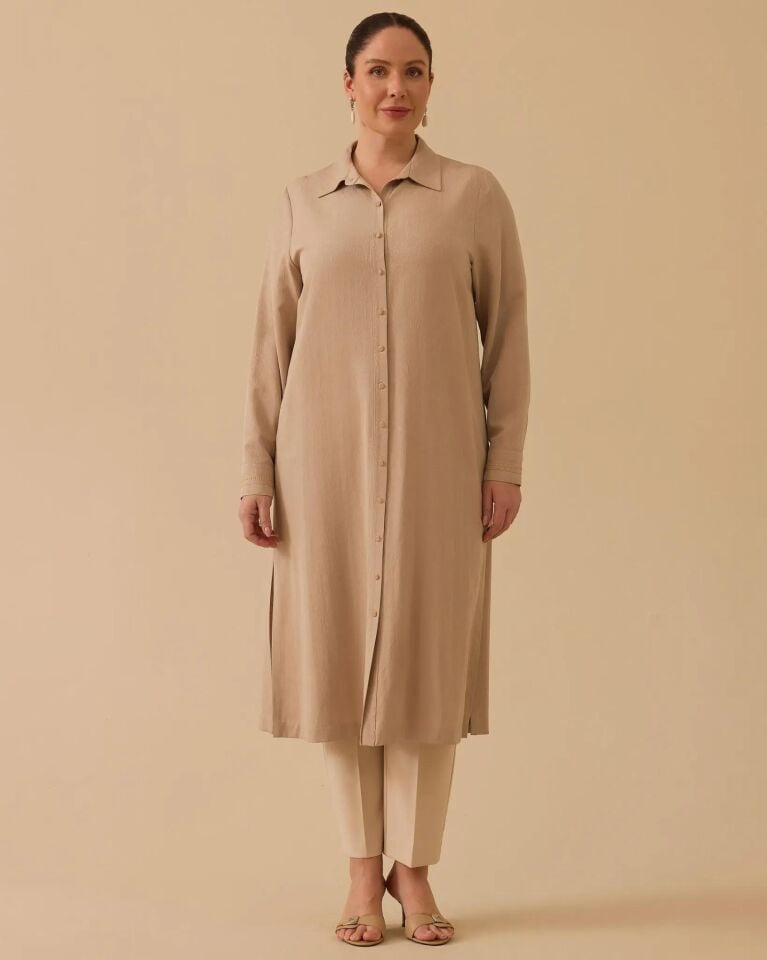 4006 ÖNÜ DÜĞMELİ KENDİNDEN DESENLİ UZUN TUNİK #26#