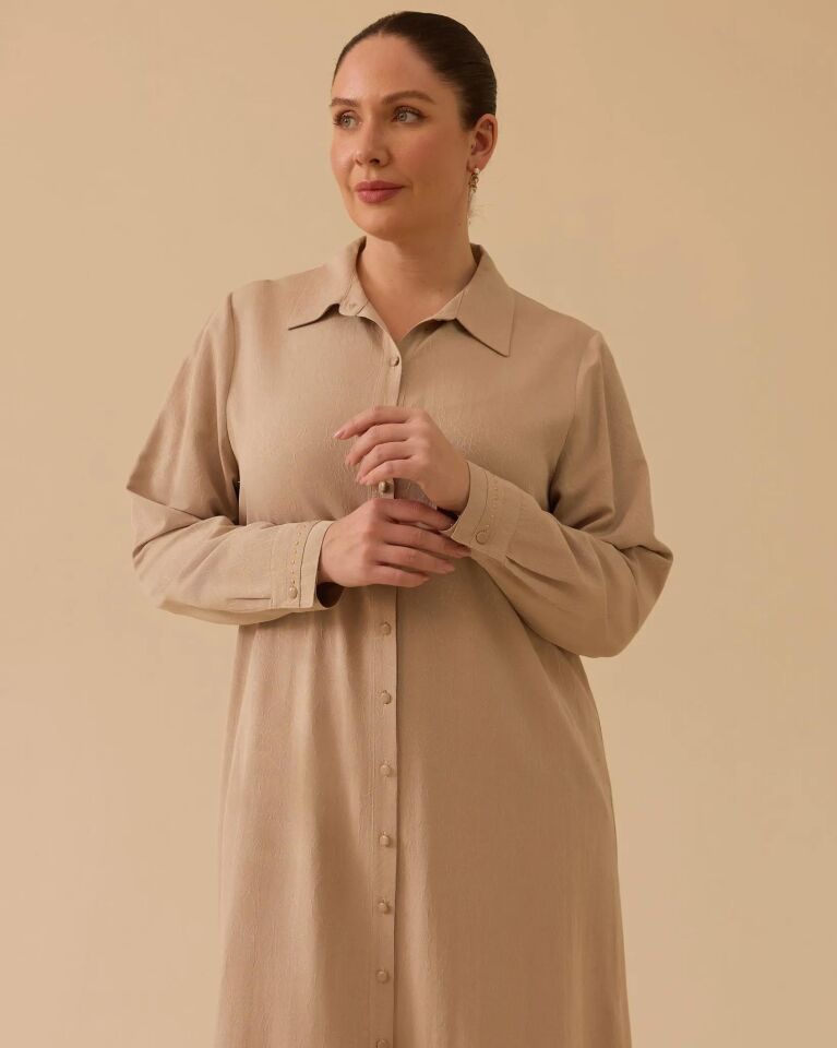 4006 ÖNÜ DÜĞMELİ KENDİNDEN DESENLİ UZUN TUNİK #26#