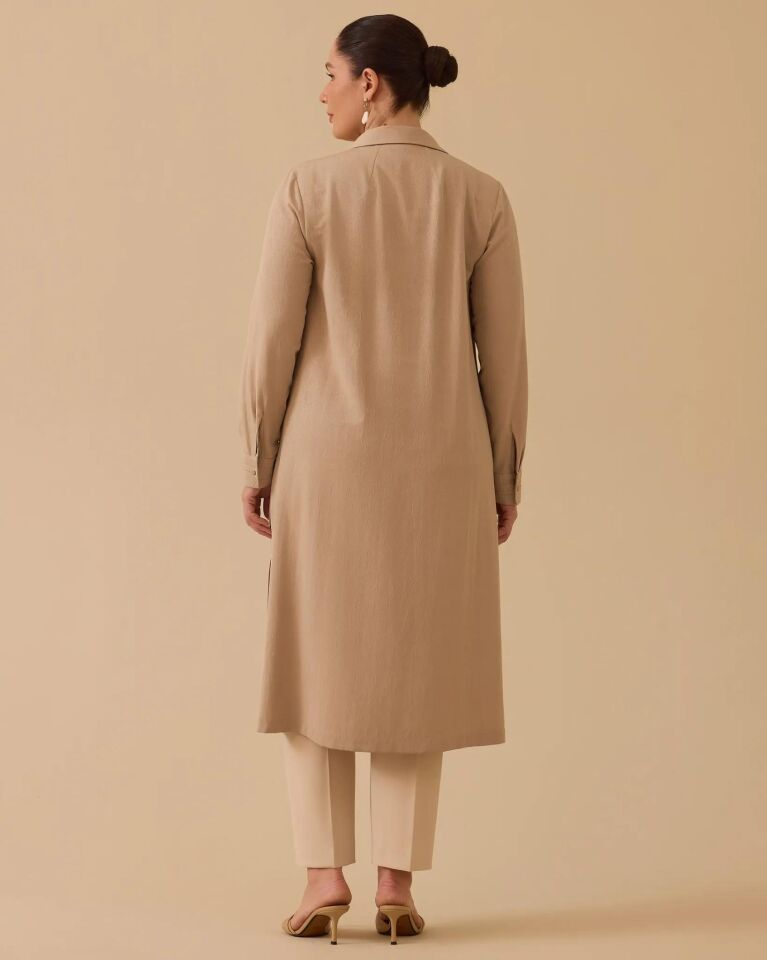 4006 ÖNÜ DÜĞMELİ KENDİNDEN DESENLİ UZUN TUNİK #26#