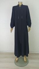 9001YAKASI ZİNCİR DETAYLI HAKİM YAKA FERMUARLI KREP KUMAŞ FERACE QYS 9001 FERACE #22-09#