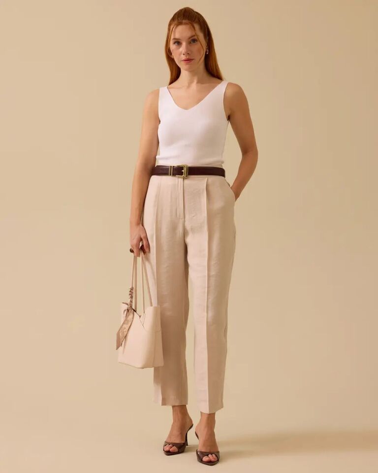 1006 ÖNDEN DÜĞMELİ CEPLİ KLASİK KETEN HAVUÇ PANTOLON 10002511011006 #06-25#