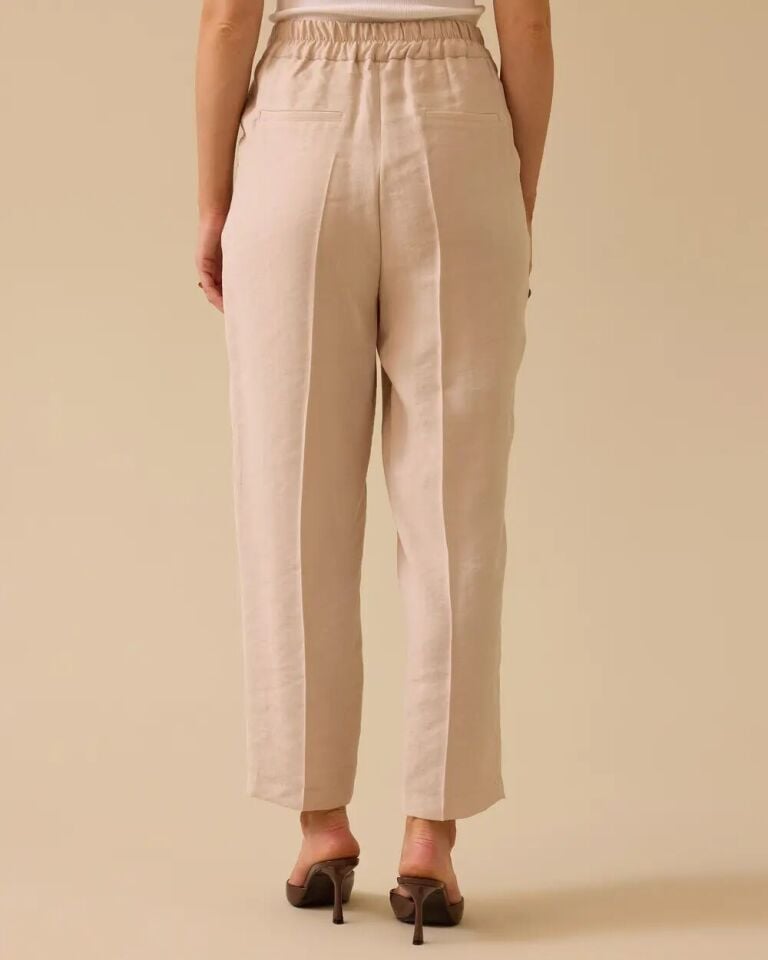 1006 ÖNDEN DÜĞMELİ CEPLİ KLASİK KETEN HAVUÇ PANTOLON 10002511011006 #06-25#