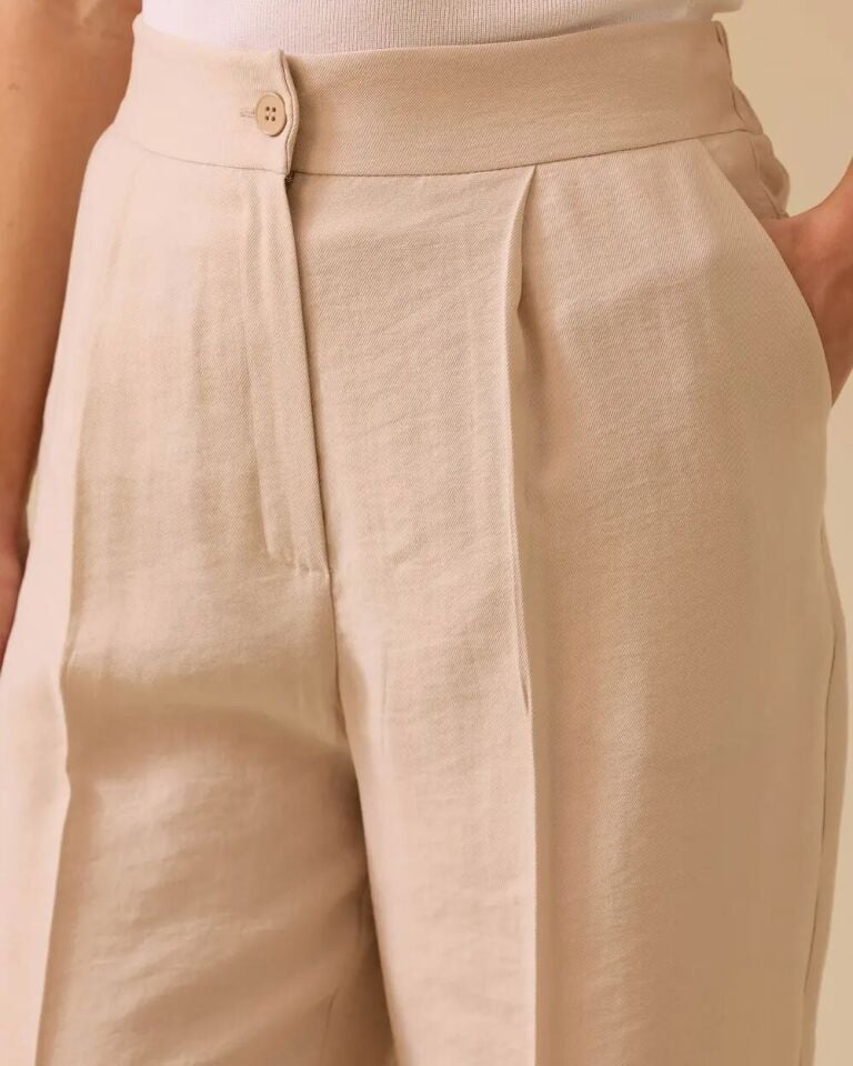 1006 ÖNDEN DÜĞMELİ CEPLİ KLASİK KETEN HAVUÇ PANTOLON 10002511011006 #06-25#