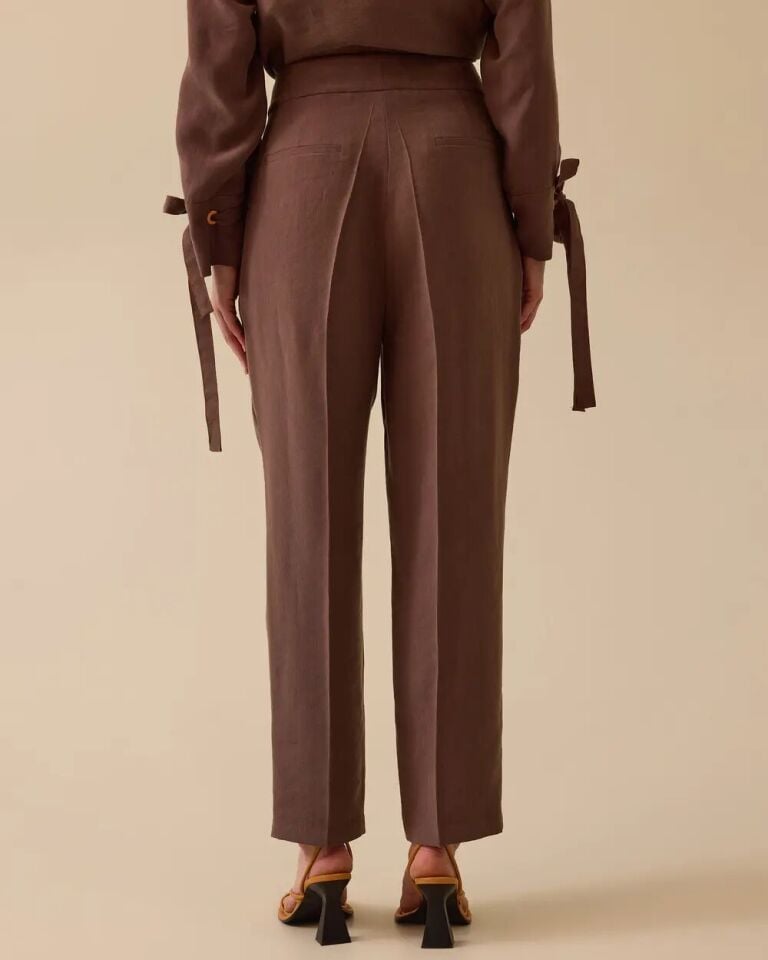 1006 ÖNDEN DÜĞMELİ CEPLİ KLASİK KETEN HAVUÇ PANTOLON 10002511011006 #06-25#