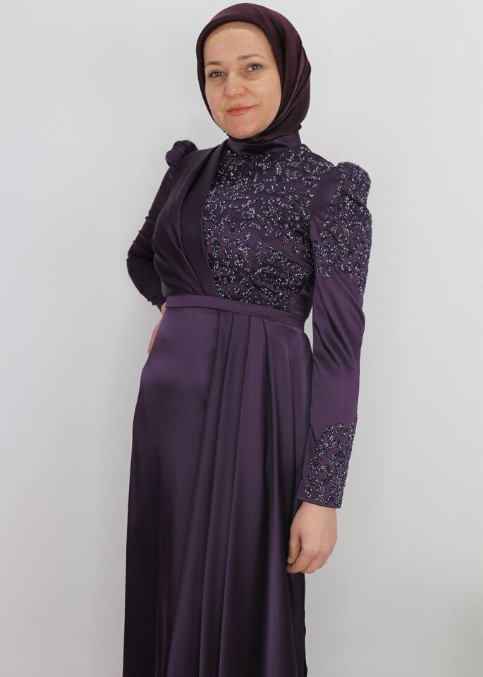 183 GÖĞSÜ OMZU VE KOLU TAŞ DETAYLI BALON KOL BELİ BELİ DEMERLİ BALIK MODEL TASARIM ABİYE QYS ABİYE ELBİSE 183 #23-09#