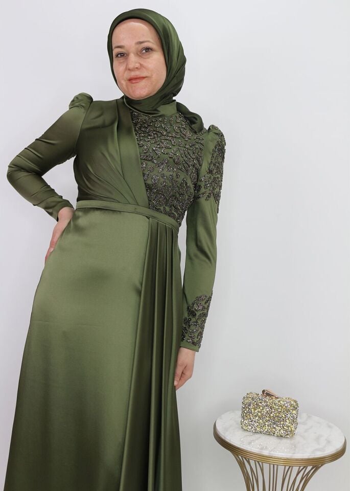 183 GÖĞSÜ OMZU VE KOLU TAŞ DETAYLI BALON KOL BELİ BELİ DEMERLİ BALIK MODEL TASARIM ABİYE QYS ABİYE ELBİSE 183 #23-09#