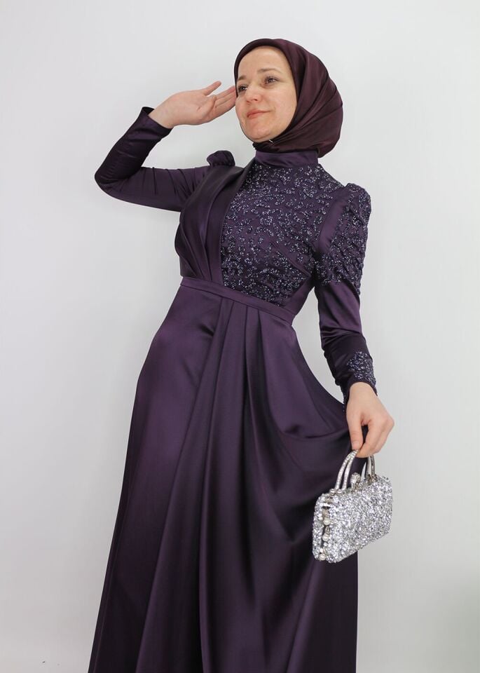 183 GÖĞSÜ OMZU VE KOLU TAŞ DETAYLI BALON KOL BELİ BELİ DEMERLİ BALIK MODEL TASARIM ABİYE QYS ABİYE ELBİSE 183 #23-09#