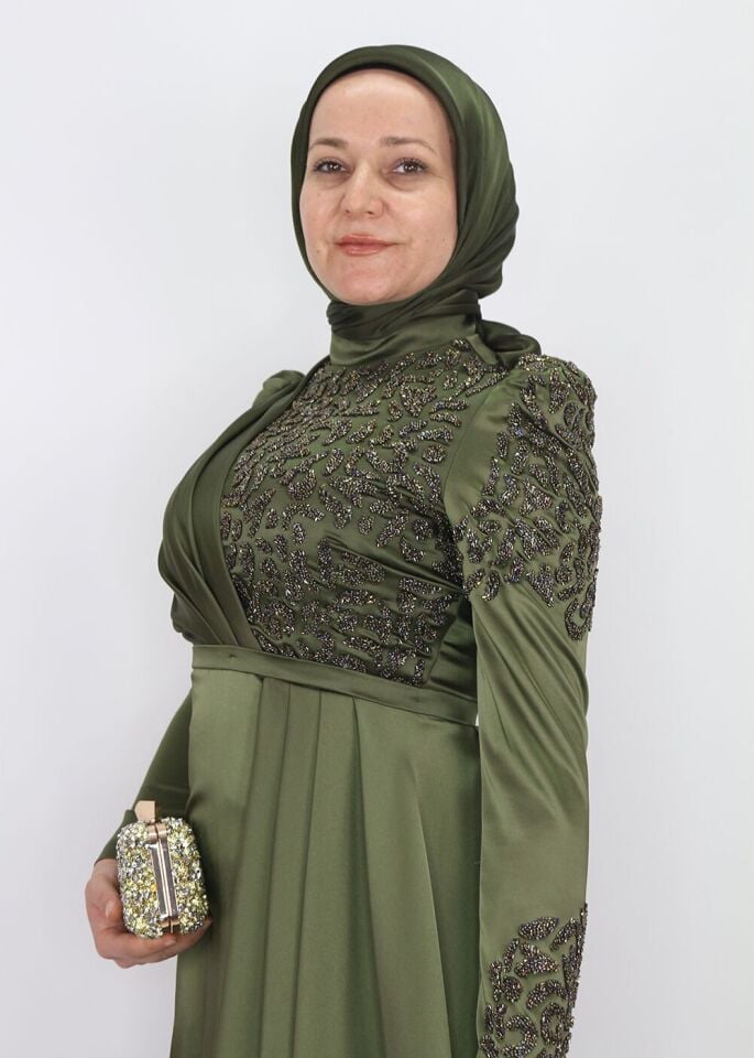 183 GÖĞSÜ OMZU VE KOLU TAŞ DETAYLI BALON KOL BELİ BELİ DEMERLİ BALIK MODEL TASARIM ABİYE QYS ABİYE ELBİSE 183 #23-09#