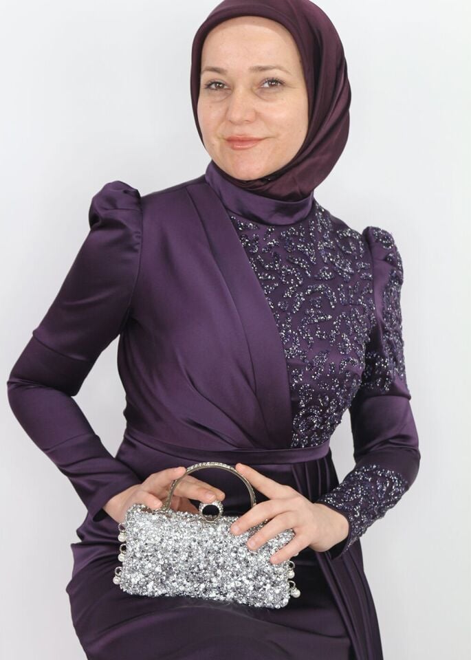 183 GÖĞSÜ OMZU VE KOLU TAŞ DETAYLI BALON KOL BELİ BELİ DEMERLİ BALIK MODEL TASARIM ABİYE QYS ABİYE ELBİSE 183 #23-09#