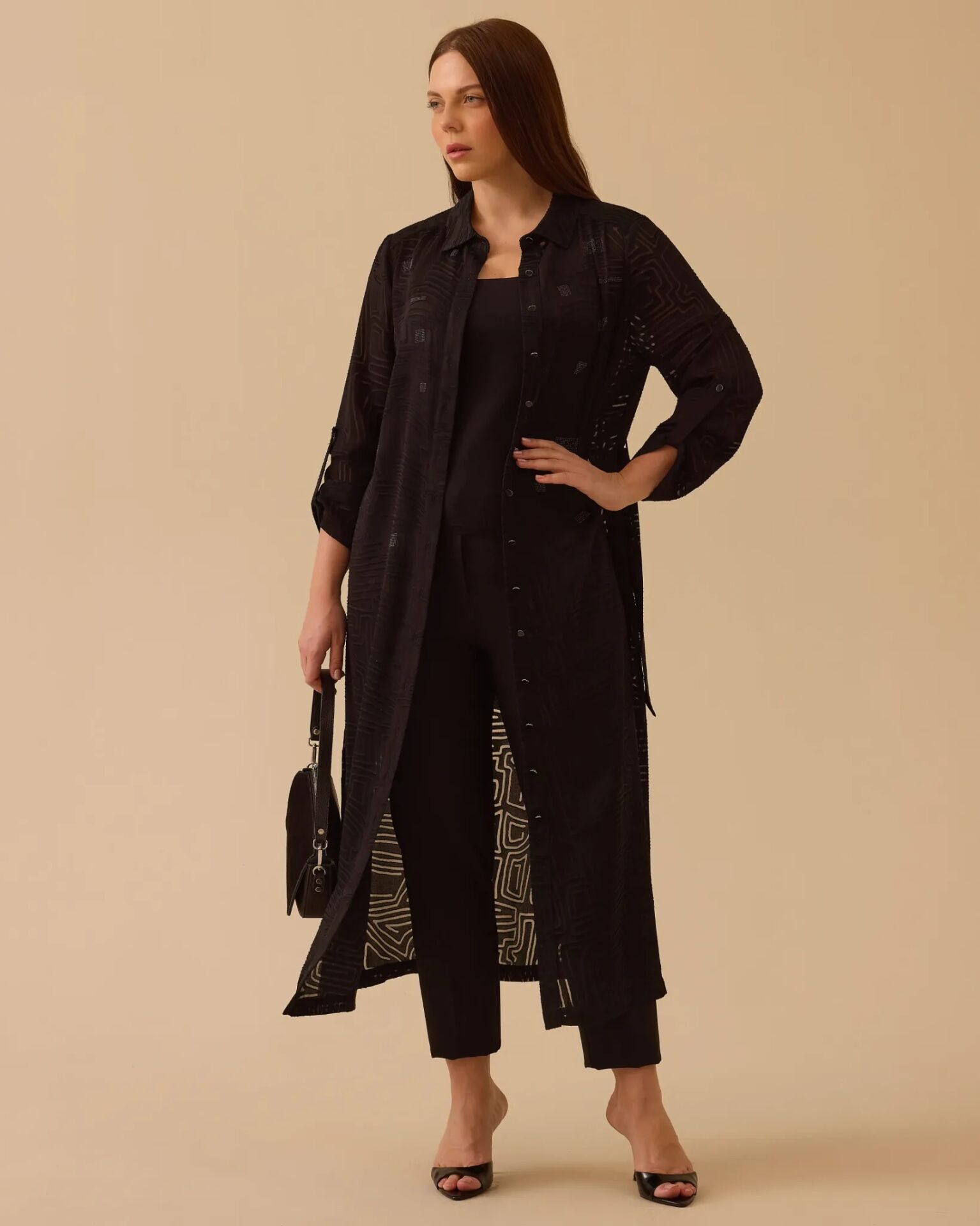 4002 BÜYÜK BEDEN TAŞ DETAYLI DESENLİ UZUN TUNİK #26#