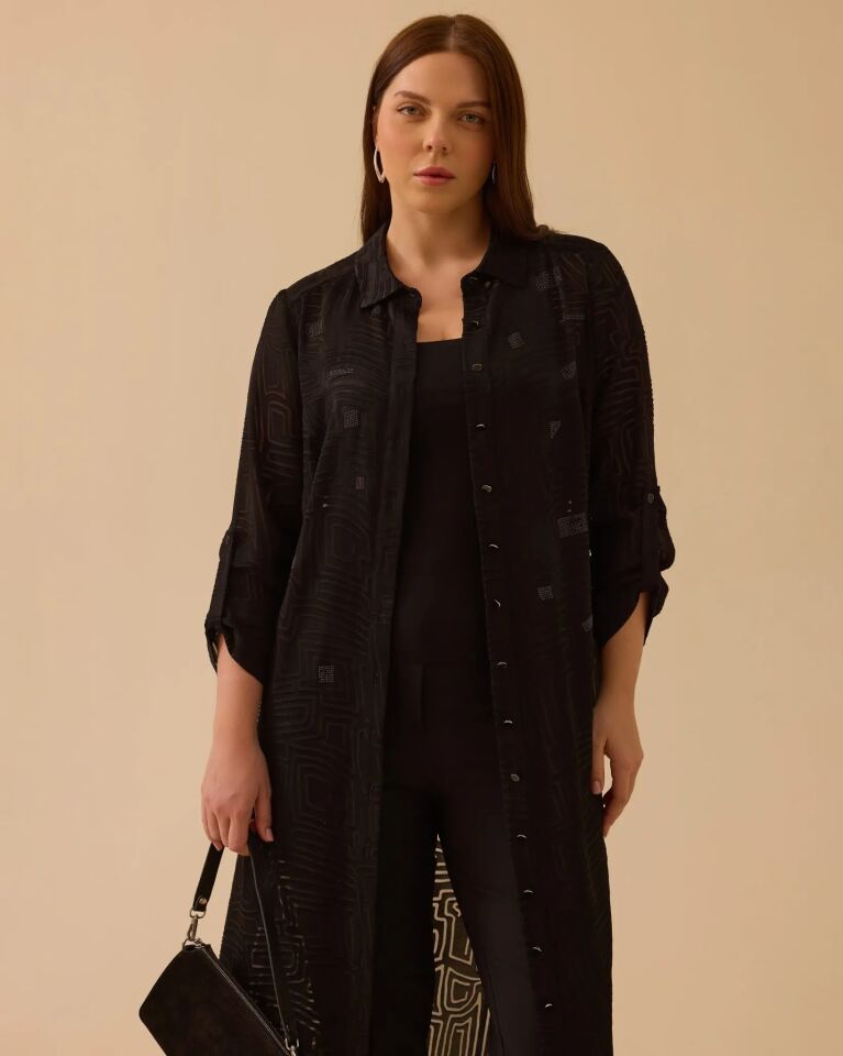 4002 BÜYÜK BEDEN TAŞ DETAYLI DESENLİ UZUN TUNİK #26#