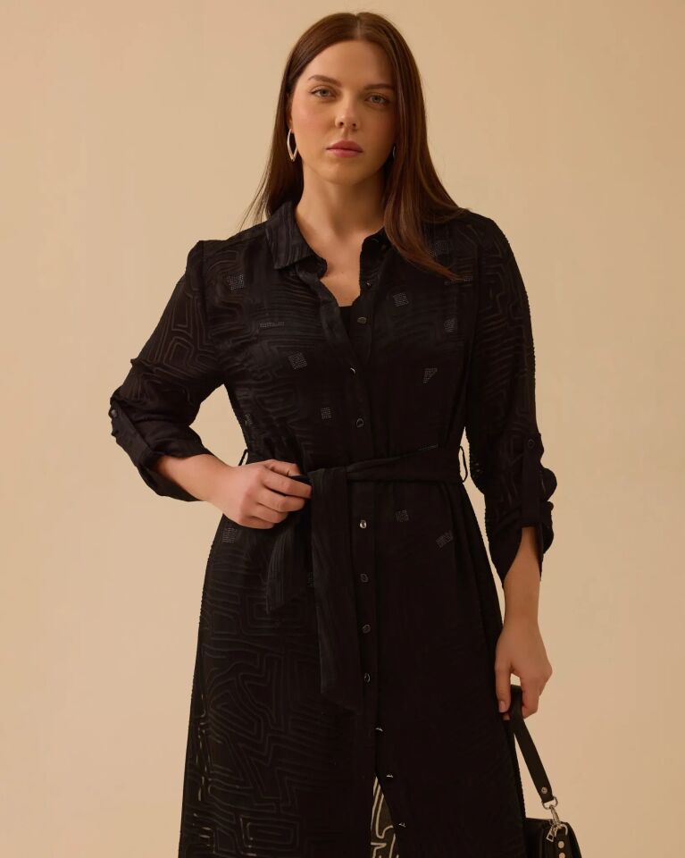 4002 BÜYÜK BEDEN TAŞ DETAYLI DESENLİ UZUN TUNİK #26#