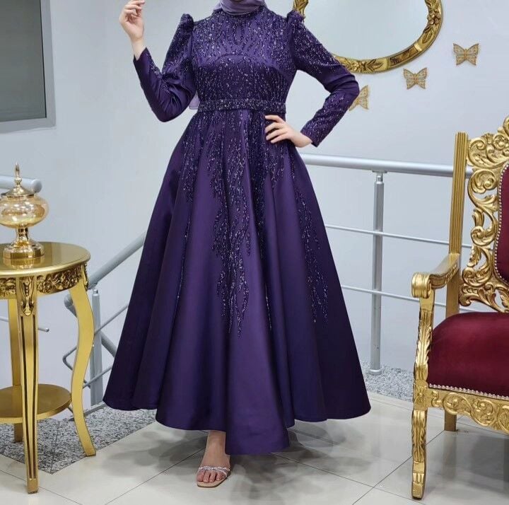 182 ÖNÜ OMZU VE KOLLARI TAŞ DETAYLI PRENSES MODEL MİDİ BOY ABİYE ELİBSE QYS ABİYE ELBİSE 182 #23-09#