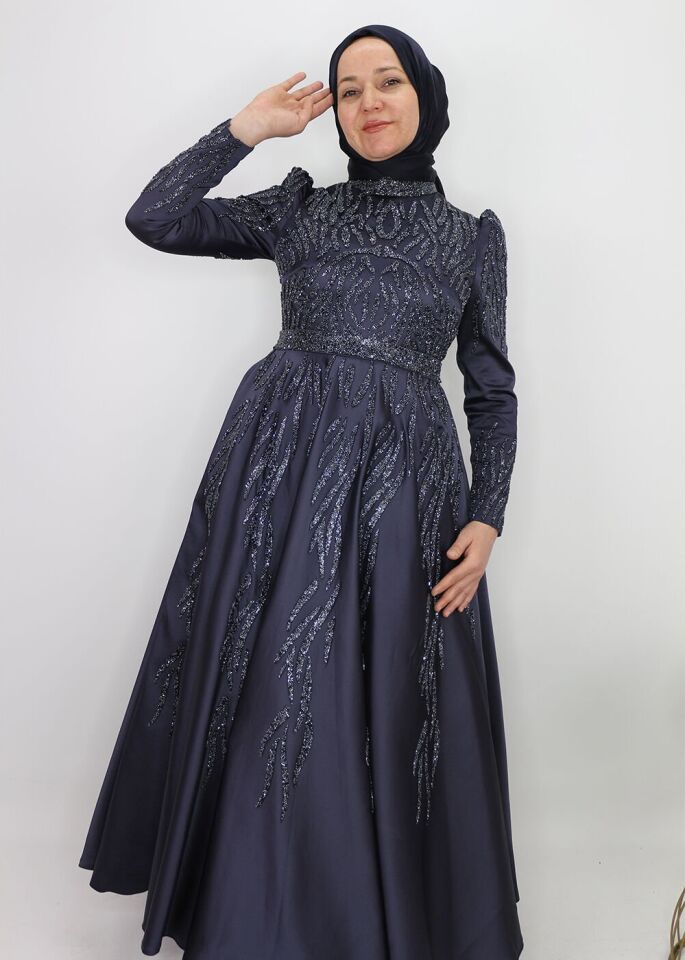 182 ÖNÜ OMZU VE KOLLARI TAŞ DETAYLI PRENSES MODEL MİDİ BOY ABİYE ELİBSE QYS ABİYE ELBİSE 182 #23-09#