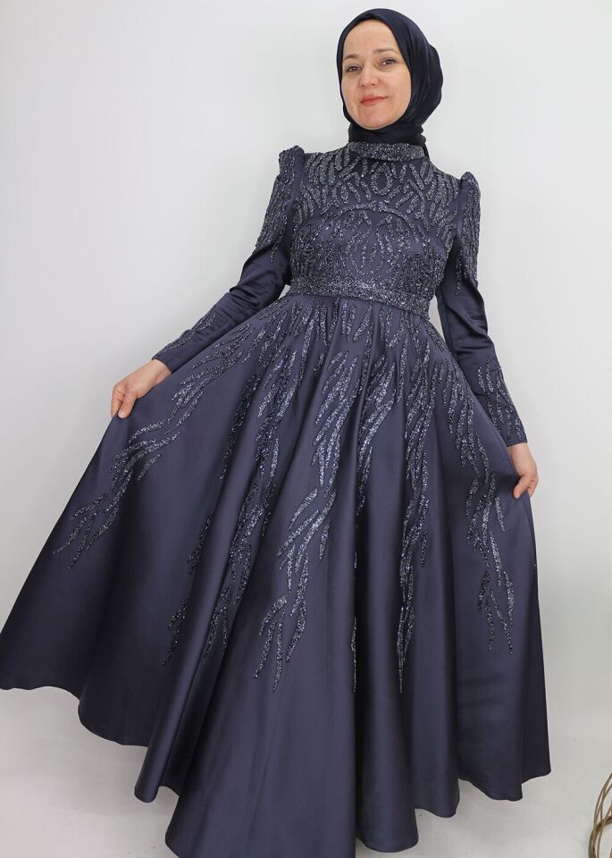 182 ÖNÜ OMZU VE KOLLARI TAŞ DETAYLI PRENSES MODEL MİDİ BOY ABİYE ELİBSE QYS ABİYE ELBİSE 182 #23-09#