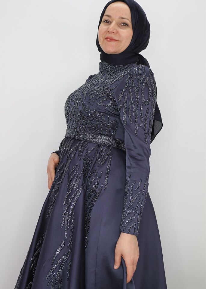 182 ÖNÜ OMZU VE KOLLARI TAŞ DETAYLI PRENSES MODEL MİDİ BOY ABİYE ELİBSE QYS ABİYE ELBİSE 182 #23-09#